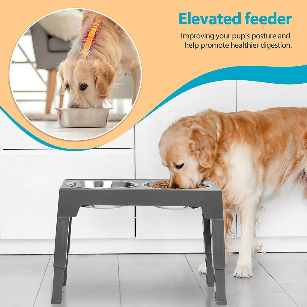 Adjustable Height Pet Feeding Dish Bowl Pets Bowls Stainless Stand Dog Double Bowls Big Dog Elevated Food Water Feeders for Dogs