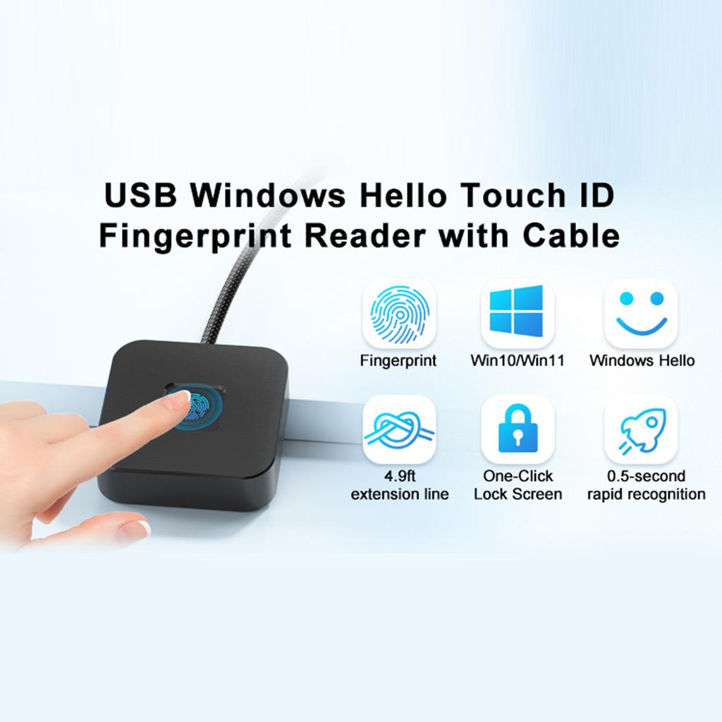 Fingerprint Scanner with 5ft Cable For Windows Hello Fingerprint Reader Portable USB Fingerprint Logger for Windows 10/11