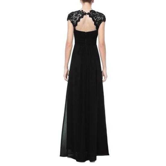 Rochie Lungă de Petrecere cu Dantelă cu Strasuri pentru Femei, cu Mâneci Scurte, Decolteu Adânc la Spate, Croială Slim Fit, Plisată