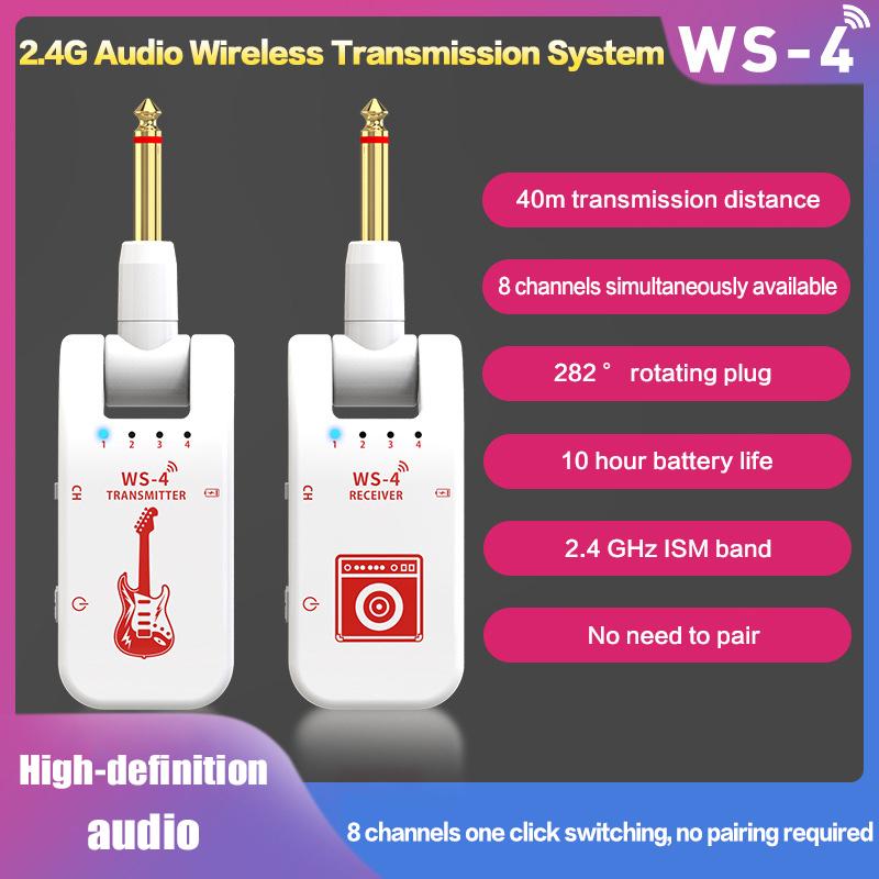 2.4G Wireless Guitar System - Rechargeable Guitar Transmitter & Receiver For Electric Guitar & Bass, Plug & Play, Low Latency