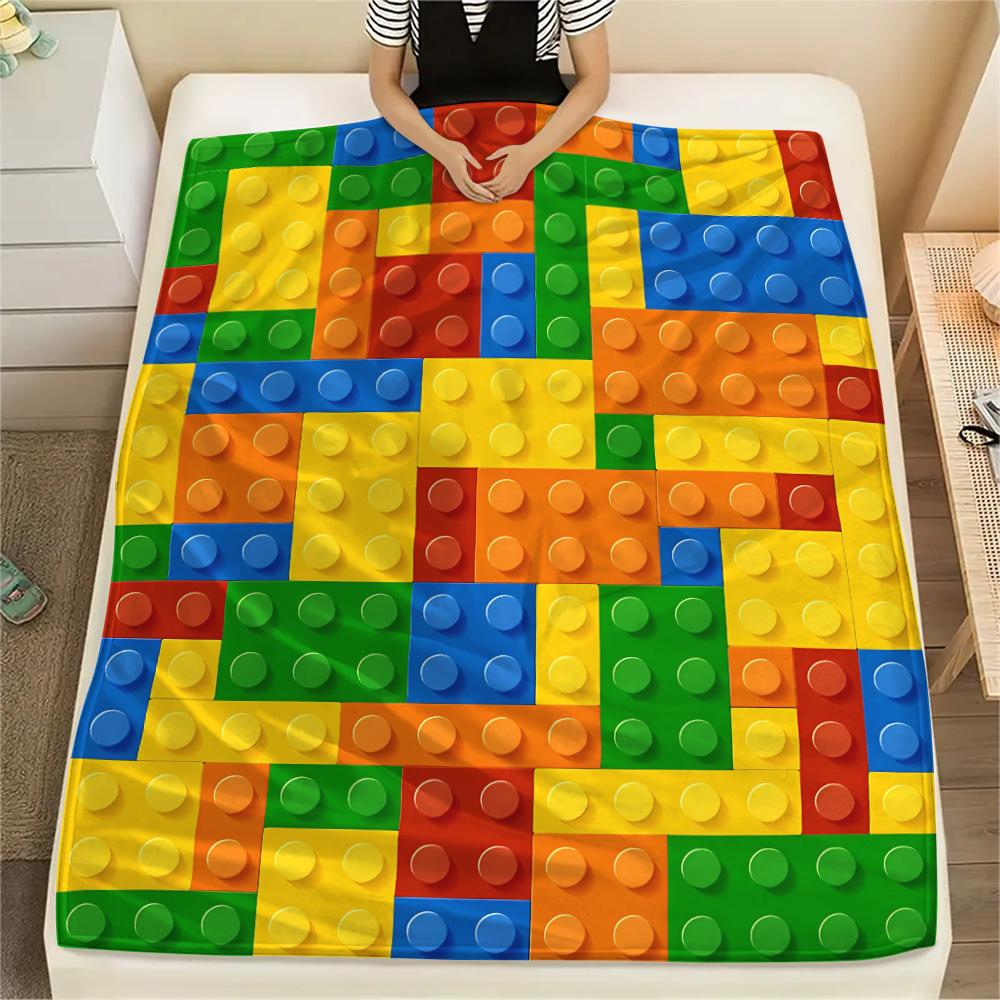 1 Stück Bauklötze Muster Flanell Decke, Hohe Qualität, Bequem für Alle Jahreszeiten, Heimdekoration, Wärme und Komfort, Perfekt für Weihnachtsgeschenke