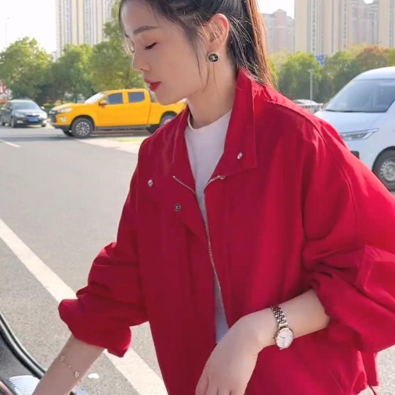 

Куртка короткая с воротником-стойкой, весенне-осенняя, свободного кроя, универсальная, повседневная S красный