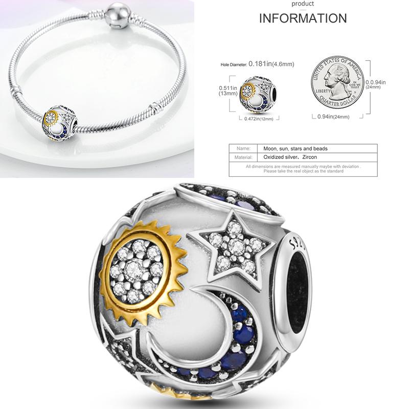 Charms Bead Copper Starlit Sky Moon Sun Earth Universe Charm Fit Bangle Bracelet Necklace Diy Jewelry
