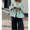 Spring and Summer Sweet and Casual Lace-up Striped Women's Blouses & Shirts
