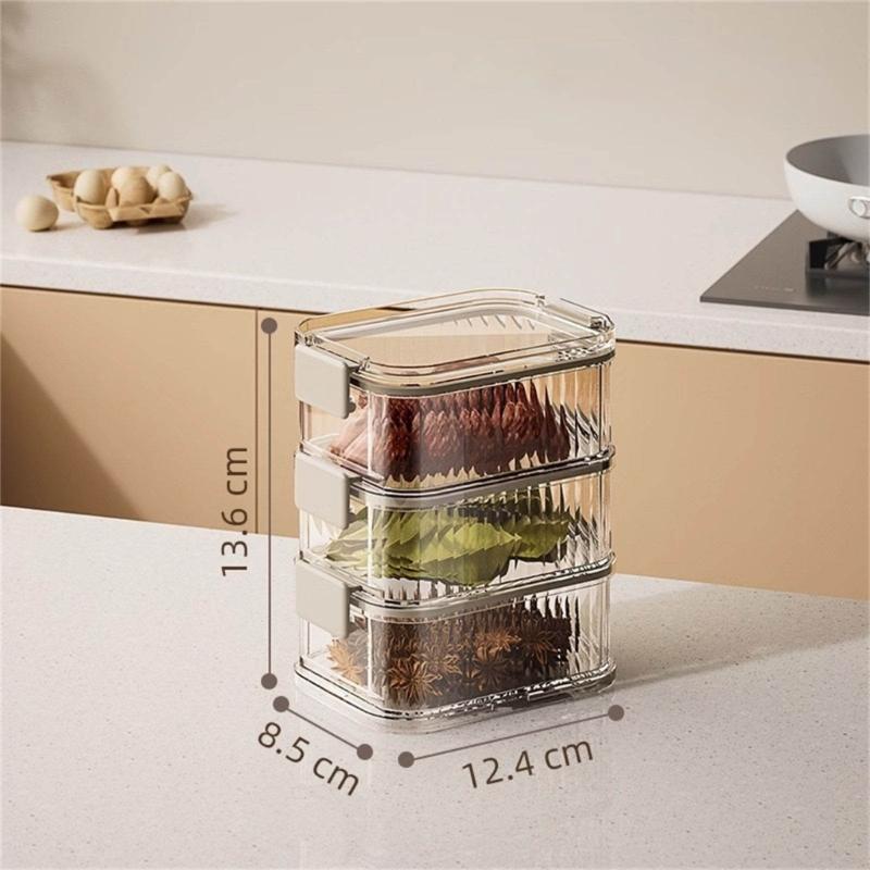 Space Efficient Spice Organiser Leakproof Stackable Container Transparent Kitchen Storage Box For Herbs Seasonings Salt