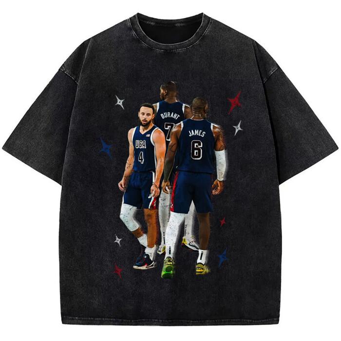 Stephen Curry Lebron James Kevin Durant BIG USA World Champ Custom Graphic Tee M
