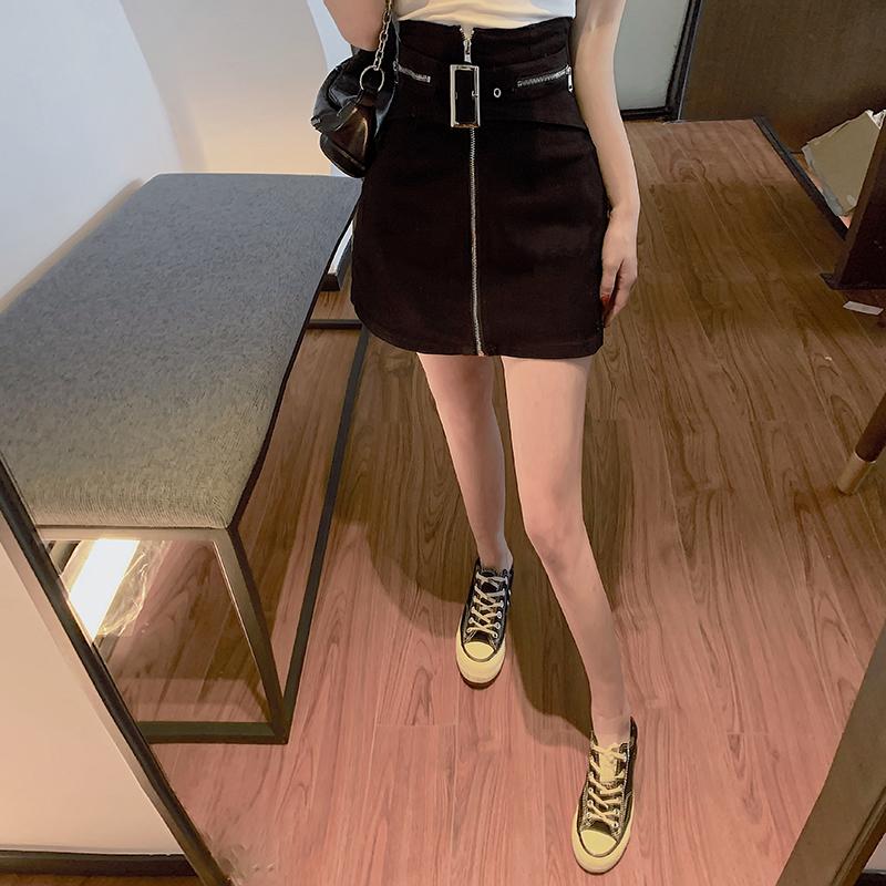 IELGY Frauen rock Blau Reißverschluss Kurzen rock A-linie Schlank Schwarz Denim Hohe taille Modische