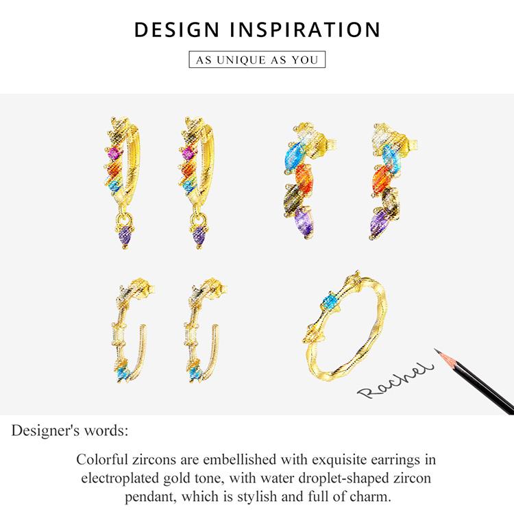 Bamoer 925 Sterling Silver Tricolor Square Zircons Gilded Stud Earring Fashion Jewelry