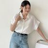 New Arrivals Open Run Women Summer Collar Neck Short Sleeve Shirt