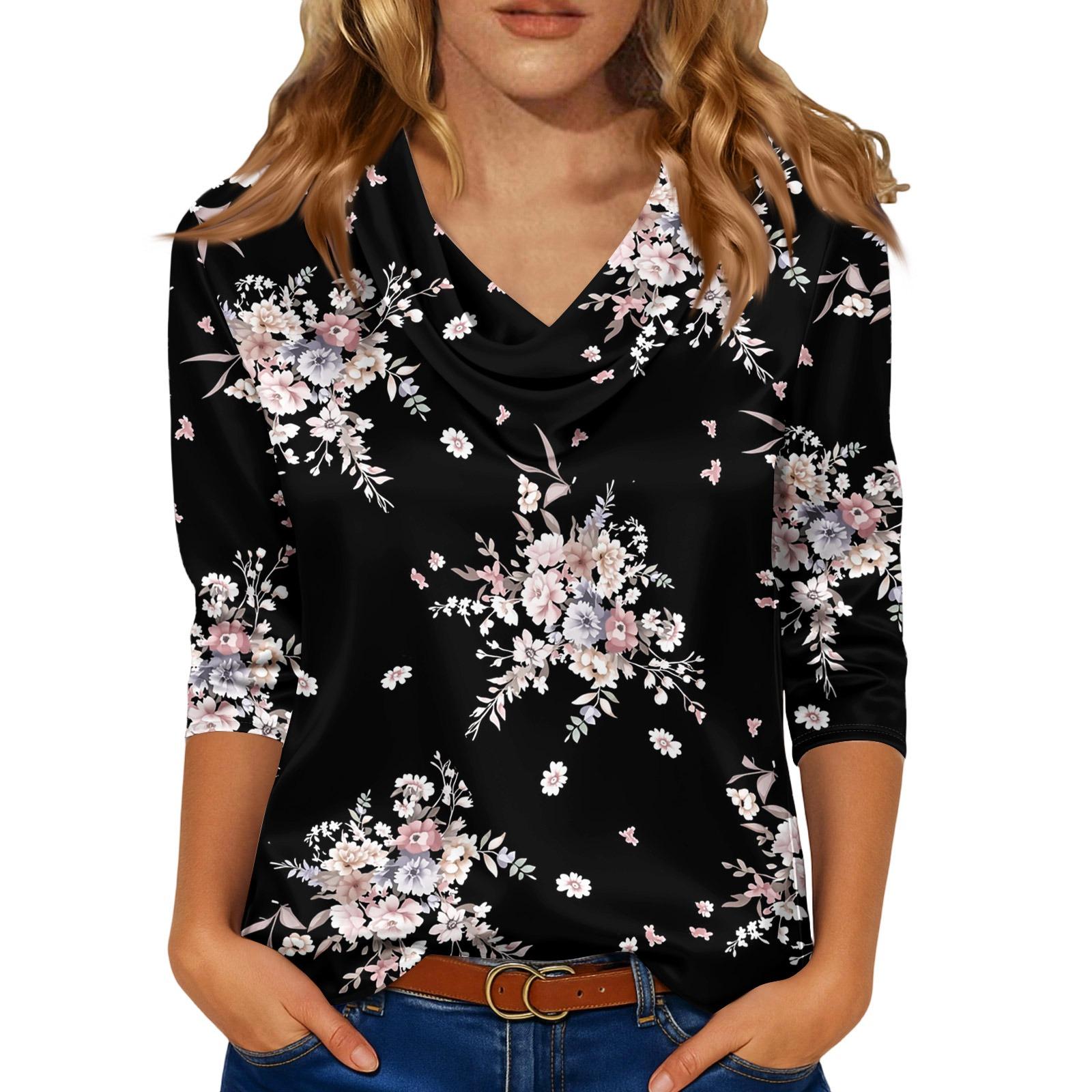 

Блузка для женщин нарядная с рукавом 3/4, рубашки для делового кэжуал, топы L чёрный