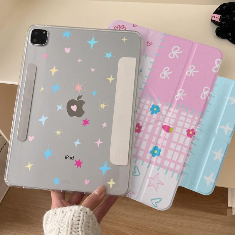 IPad Air Mini Pro 10th Gen Case With Grid Floral Detachable Side Cover PC Material Sleep Wake Kickstand Shockproof