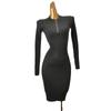 Thread High Elasticity Long Sleeves Knitted Hip Skirt Fashion Wind Sexy Silm Slim Looking Metal Zipper Dress