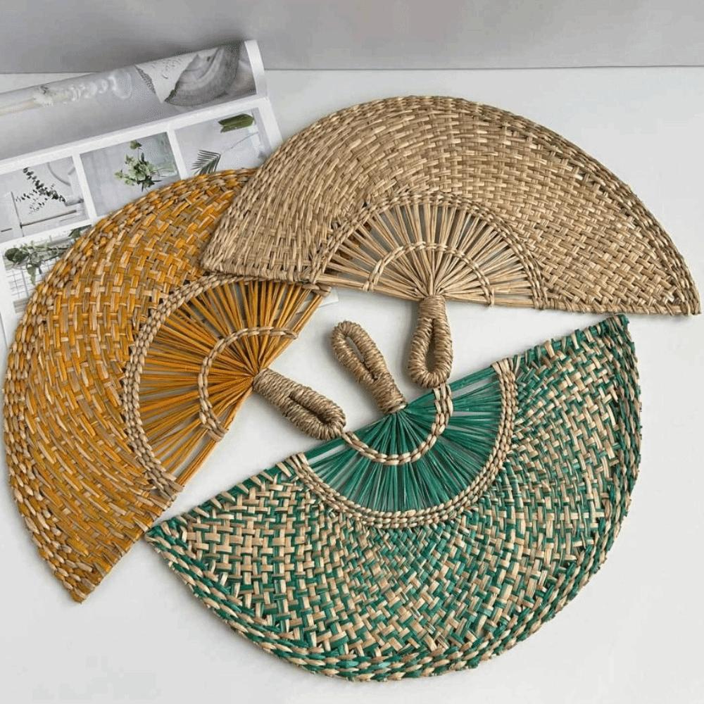 Semicircular Grass Woven Fan Seaweed Cooling Fan Natural Handheld Fan Summer
