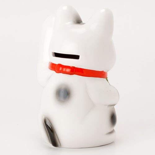 White Maneki-neko (beckoning Cat) No. 4, with Left Paw Inviting, Tokoname Ware.