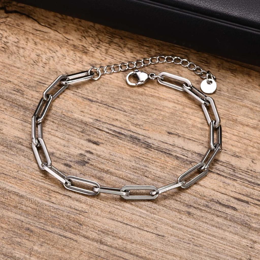 5mm Rectangle Chain Bracelets for Men Women, Stainless Steel Unisex Paperclip Links Wristband,Classic Trendy Jewelry