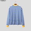 INCERUN Men Lapel Neck Long Sleeve Stitching Striped Casual Oversized T-shirts Tops