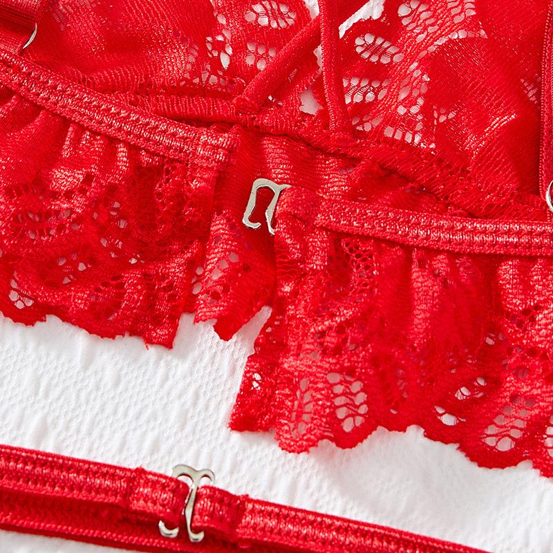 European, American and Dongfeng Sexy Seduction Lace Embroidery Sexy Underwear Red Suspender Sex Bra Underwear Set