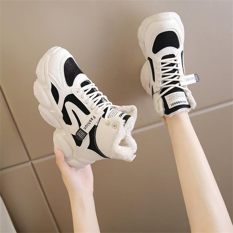 Fleece Thickened Cotton Shoes Winter New Sports Dad Shoes Heightened Thick-soled Fleece Warm High-top Shoes