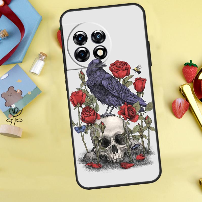 Skull Crow Flower Case For OnePlus 15 13 12 11 9 10 Pro 13T 13R 12R 10T 8T Nord 5 CE 3 4 2 Lite N20 N30 Cover