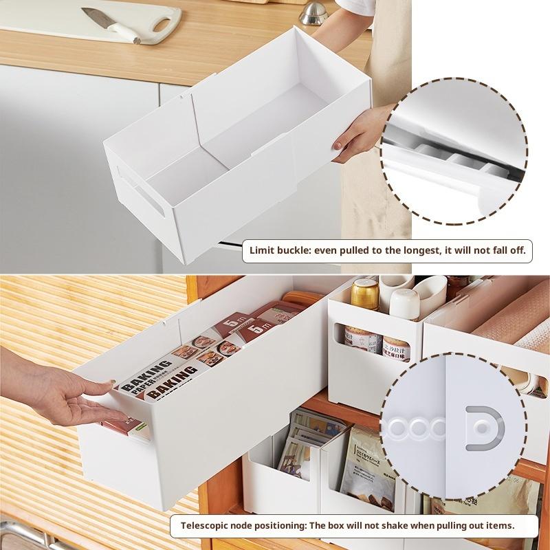 Expandable Kitchen Organizer Bins, Rectangular Storage Boxes, Pull-Out Deep Cabinet Organizer for Pantry, Desk, Bathroom
