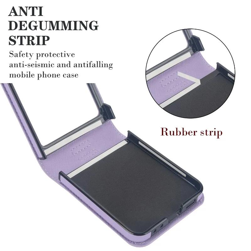 Cross Grain Leather Ring Phone Case for Samsung Galaxy Z Flip 6 5 4 3 Flip5 Flip4 Flip6 Wallet with Card Holder Shockproof Cover