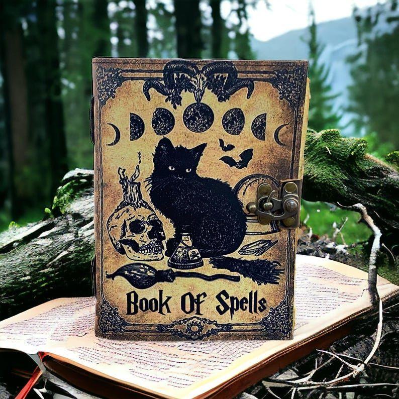Book of Shadows Grimoire Journal Magic Cat Printed Witchcraft Supplies Witch Wiccan Notebook Handmade Deckle Paper Great Gifts