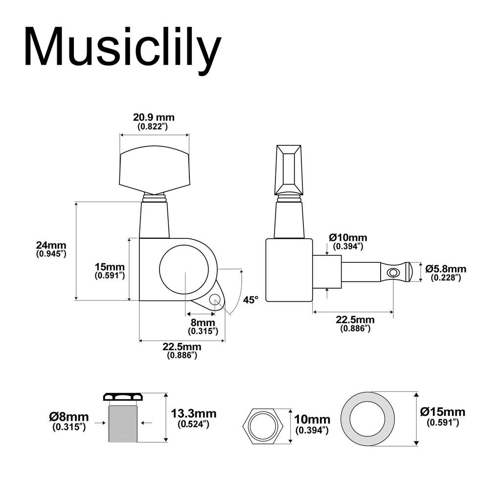 Musiclily Basic Guitar Tuners for Gold with Big Buttons L3+R3 LP/SG Electric/Acoustic Guitars,