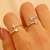 Vintage White Crystal Zircon Heart-Shaped Open Ring for Women Shiny Gold Color Cross Adjustable Index Finger Ring Date Zircon