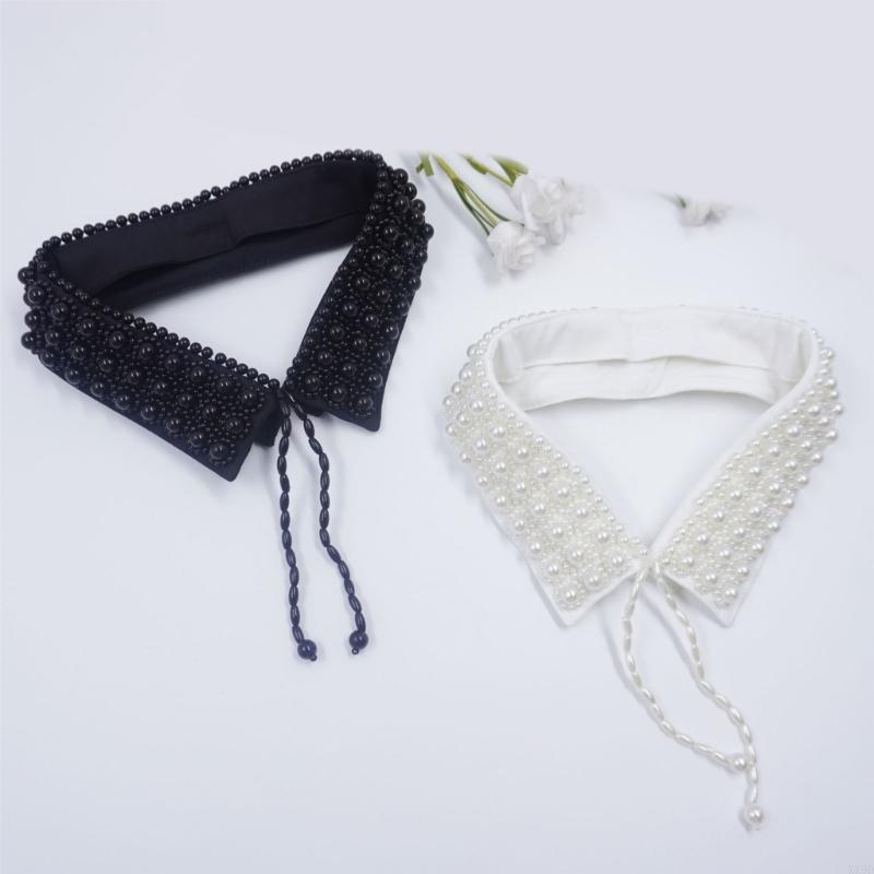 Perfect Match Laceup Tied False Collar Decorative Accessory Soft Fabric Pearls Decors Collar