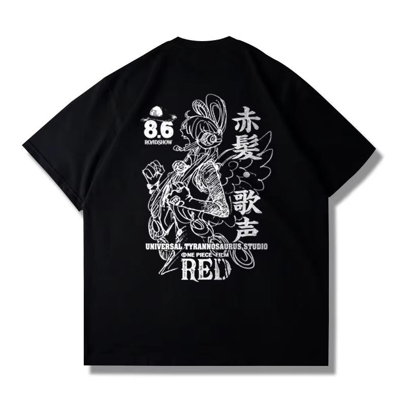 

New Japanese Anime One Piece RED Movie Shortsleeved Tshirts for Unisex and Women Loose and Pure Cotton 4XL