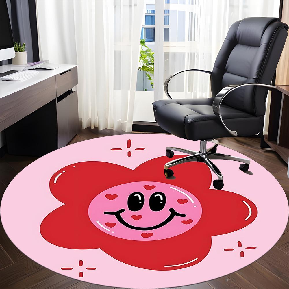 1pc Flower Heart Office Round Area Rug, Mat Suitable For Office, Under Office Chairs Bedroom Living Room Home Decor, Room Deco