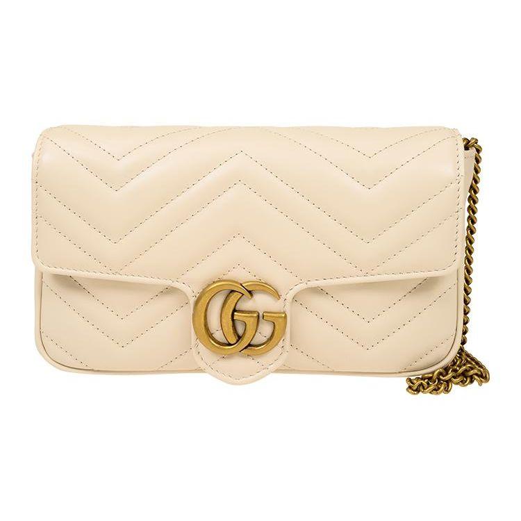 Gucci GG Marmont Vintage Double G Logo Card Holder Leather Two-In-One Shoulder Crossbody Mini Bag Women bags White Black 751526-AACCE-9053