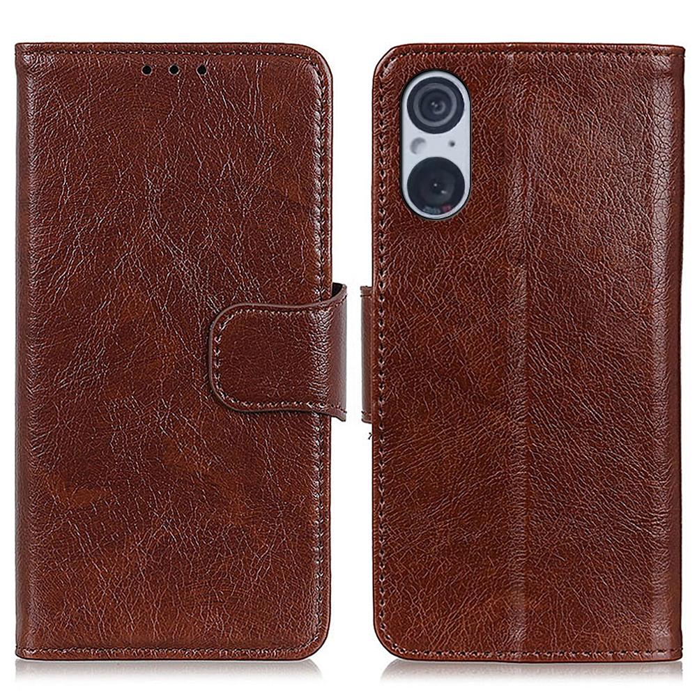 For Sony Xperia 5 V Drop Protection Phone Cover Nappa Texture Split Leather Stand Wallet Case