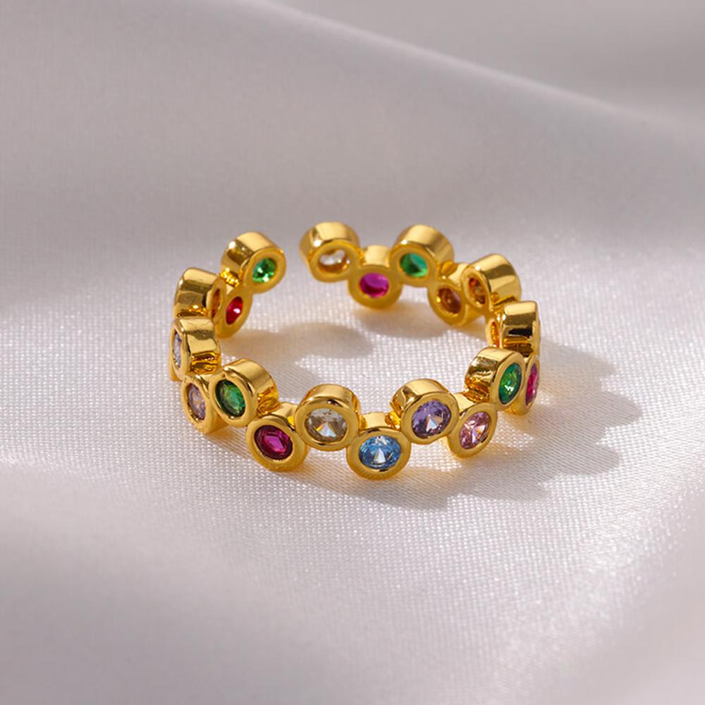 Luxury Zircon Flower Stainless Steel Rings Zircon Adjustable Ring Women Wedding Anti Fading Zircon Vacation Accessories Gift