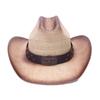 Straw one-word sunshade straw hat Western cowboy hat Bull head label belt decorative hard top hat
