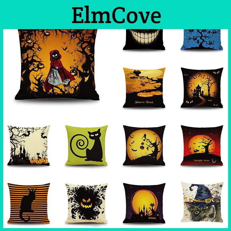 Elegant Cotton Linen Halloween Pumpkin Pillow Case For Home And Car Decor