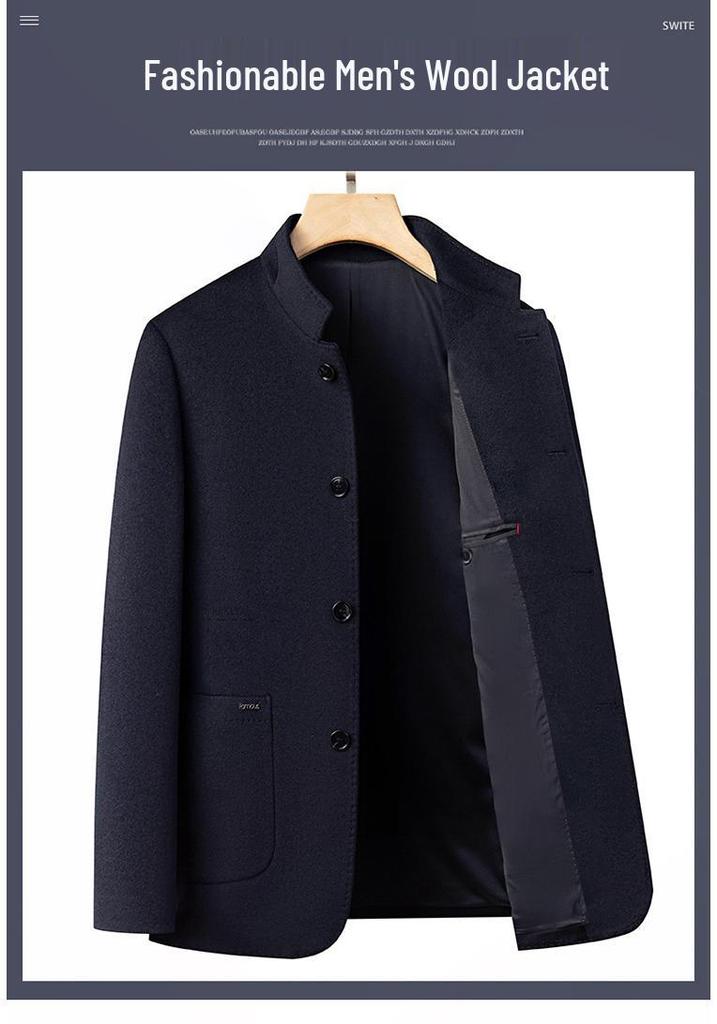 Men's Autumn Winter Wool Coat - Middle-aged Stand Collar Business Casual Jacket