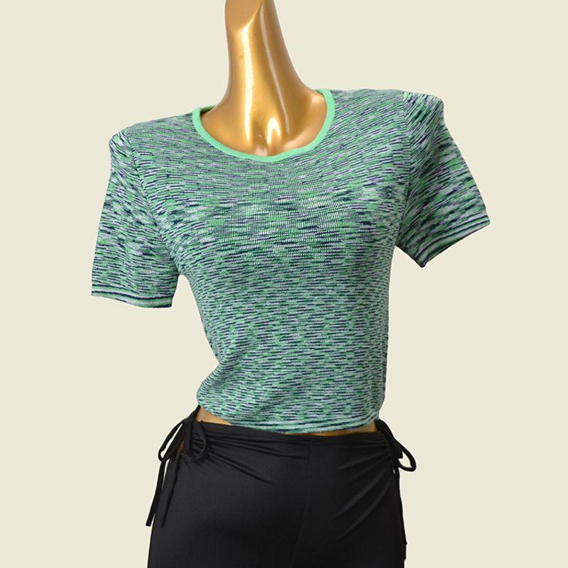 

Australian Brand round Neck Cable Stitch Short Sleeve T-shirt Fashion Colorblock High Waist Crop Top Pullover Export Knitting Tops Green L