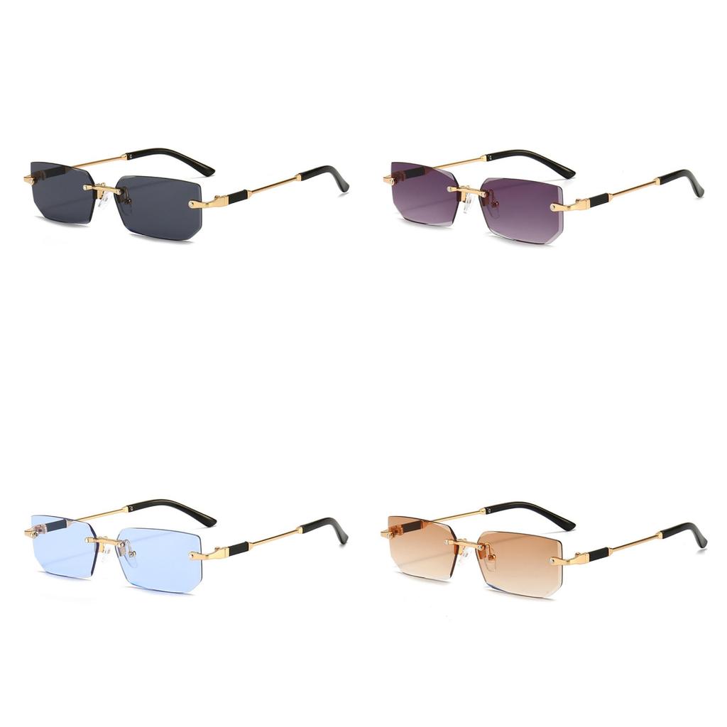 KLASSNUM Rimless Rectangle Sunglasses Women Men Trendy Frameless Sun Glasses Summer Travel UV400 Eyewear Shades