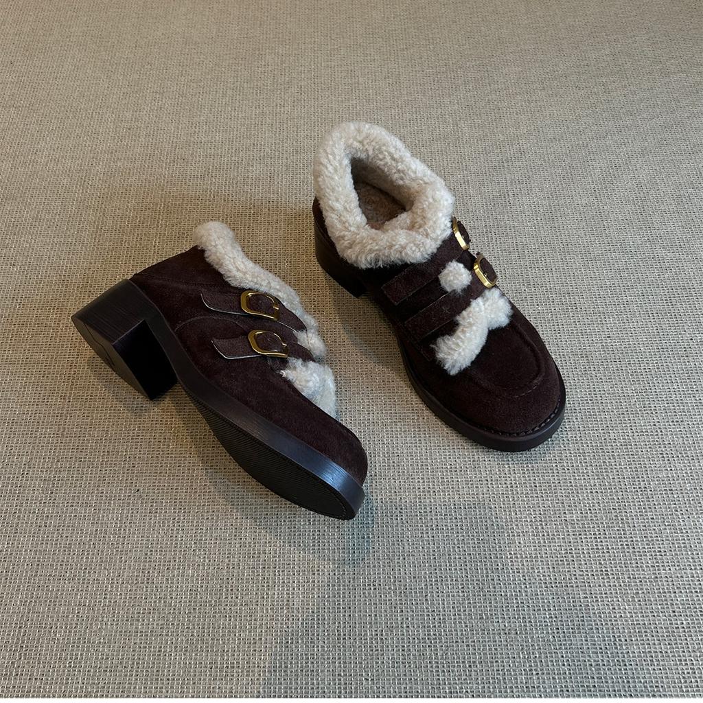 Women's Fur One Thick Sole Winter Lightweight Warm Snow Boots Non-slip Wear-resistant Casual Sports Cotton Boots Mary Jane Shoes
