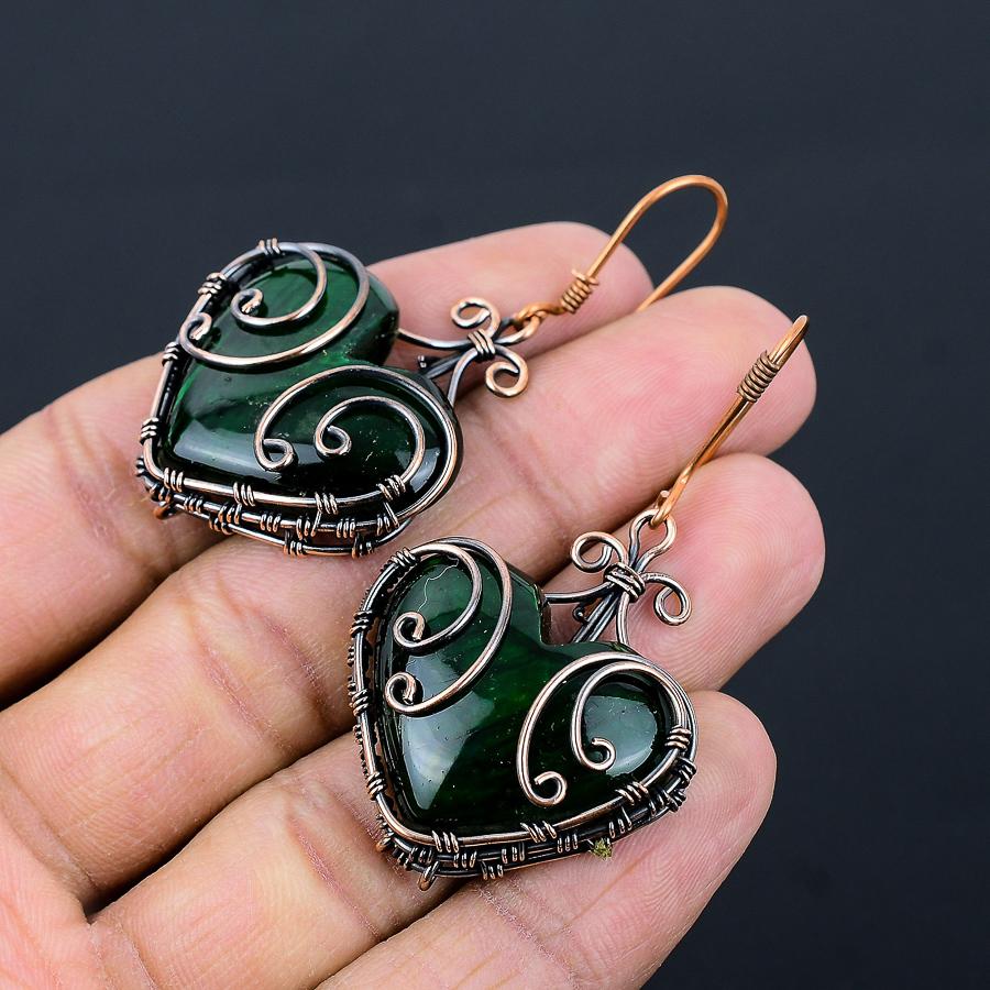 Natural Green Labradorite Gemstone Copper Wire Wrap Gift Earring 2.36 P1f06
