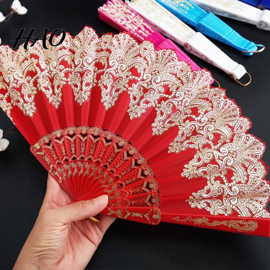 Dancing Fan Folding with Hanging Ring Smooth Opening Comfortable Grip Dance Clear Pattern Chinese Style Fabric School Supply