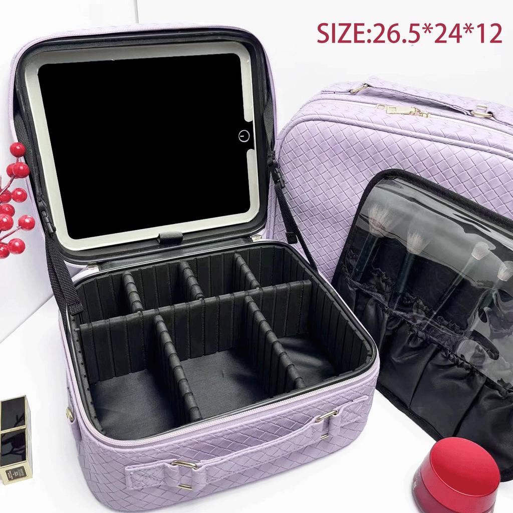 New 2025 LED Mirror Makeup Bag: Large-Capacity, Portable, Hanging Suitcase Storage for Women