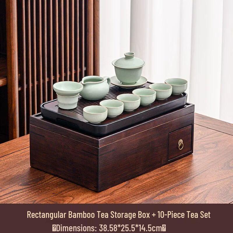 Portable Travel Tea Set with Multi-functional Storage Box Black Walnut Tea Box