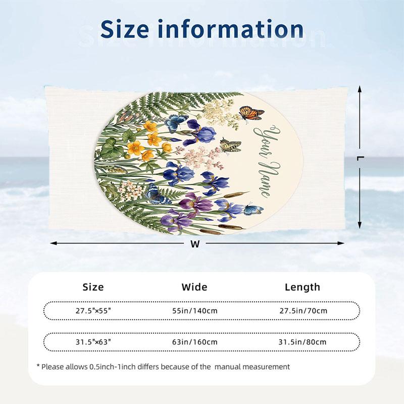 Floral Garden 3 Theme Quick Dry Beach Towel Custom Name Text Print Large Sand Resistant Towel Beach Vacation