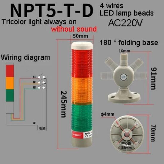 1Pcs NPT5-T-D Without Sound 3 Layer Tricolor Lamp Machine Tool LED Warning Light Semaphore Indicator Lamp Red Yellow Green