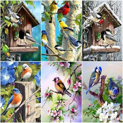 Peinture diamant d'oiseaux sur Branches, cadeau personnalisé, Kit de broderie, puzzle, décoration d'intérieur, aiguille en mosaïque