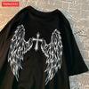 Casual Cotton Womens TShirts Cross Body And Flying Wings Funny Prints Short Sleeve ONeck Soft Oversize Fashion Female Clothes