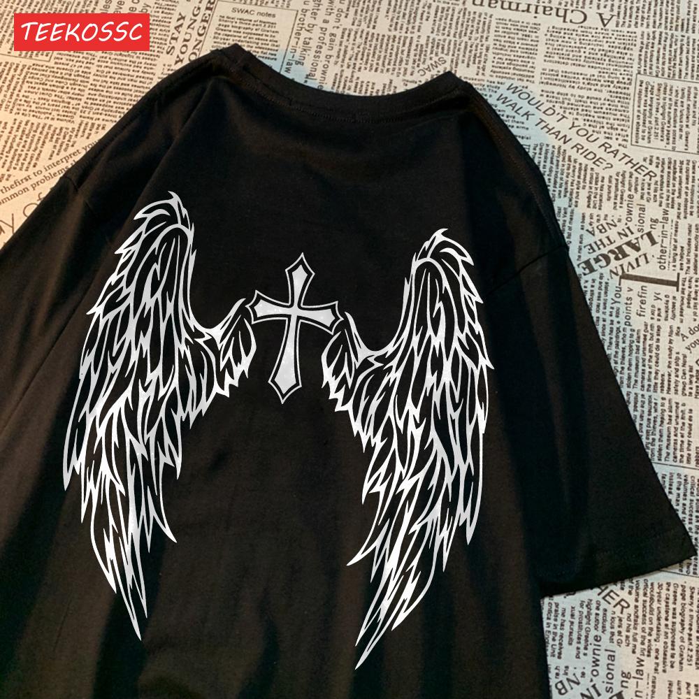 Casual Cotton Womens TShirts Cross Body And Flying Wings Funny Prints Short Sleeve ONeck Soft Oversize Fashion Female Clothes