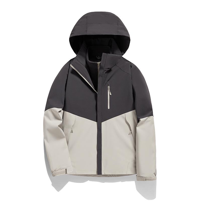Unisex Color Block 3-in-1 Hooded Windproof Jacket with Detachable Down Liner
